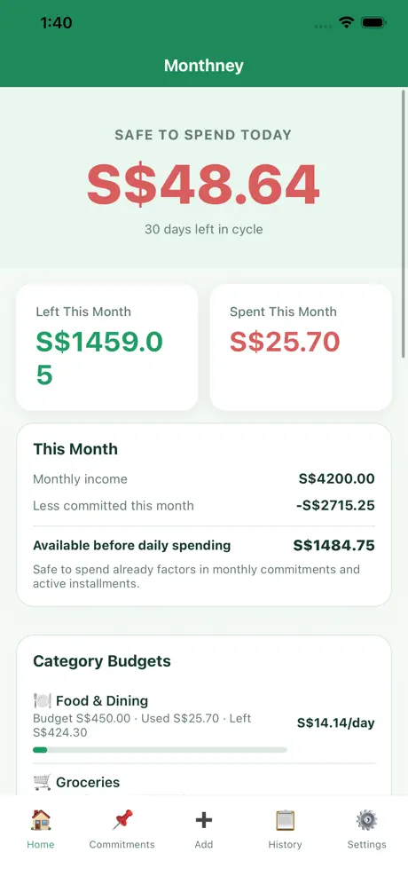 Safe-to-spend overview