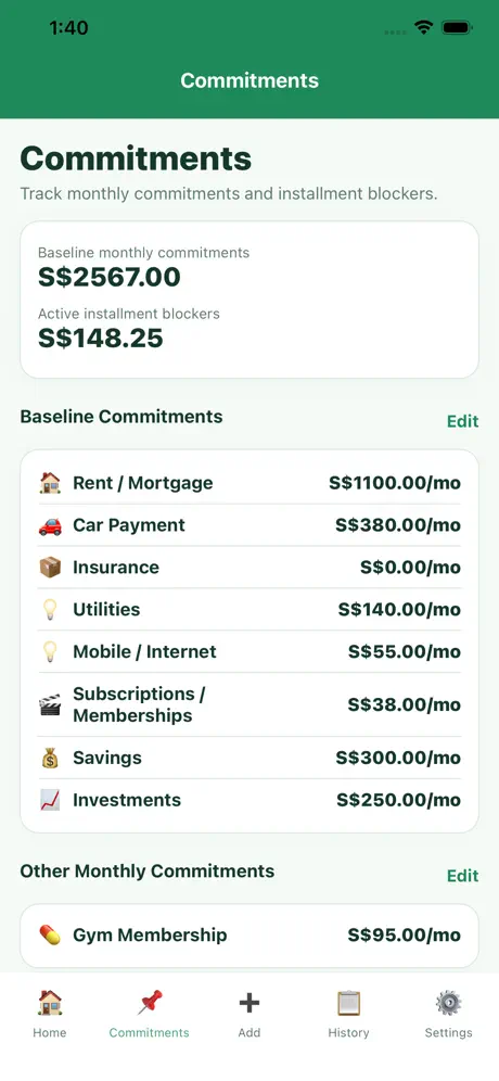 Budget categories